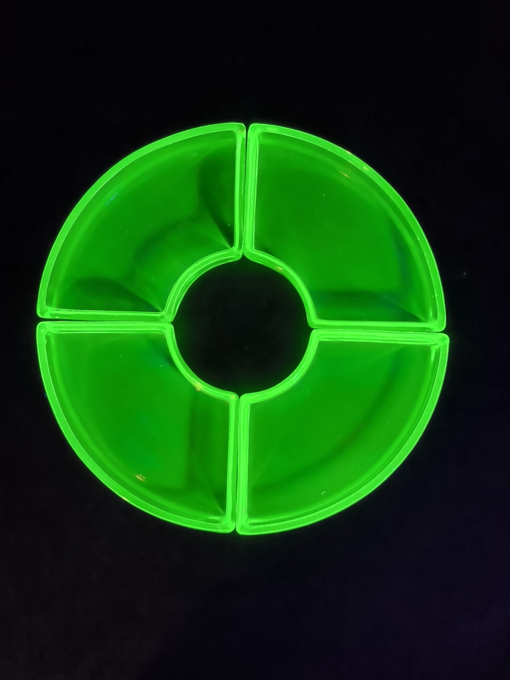 Vintage Green Uranium Glass 4 Pc Lazy Susan Relish Dish Set 10.5" UV Glow